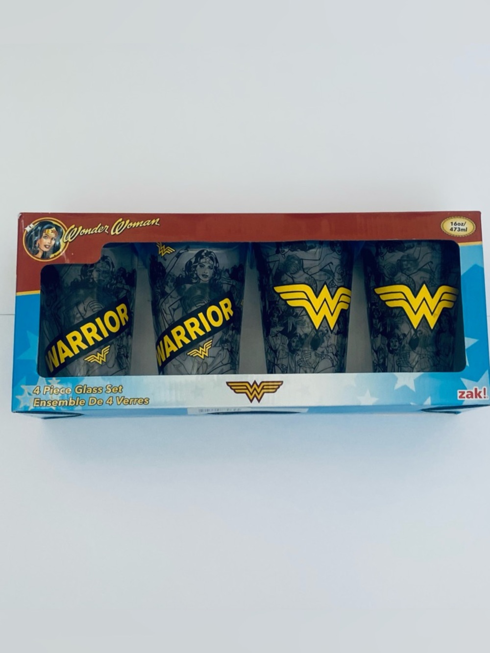 DC Comics Wonder Woman 4-Piece Glass Set 16 oz Tumblers Zak Designs